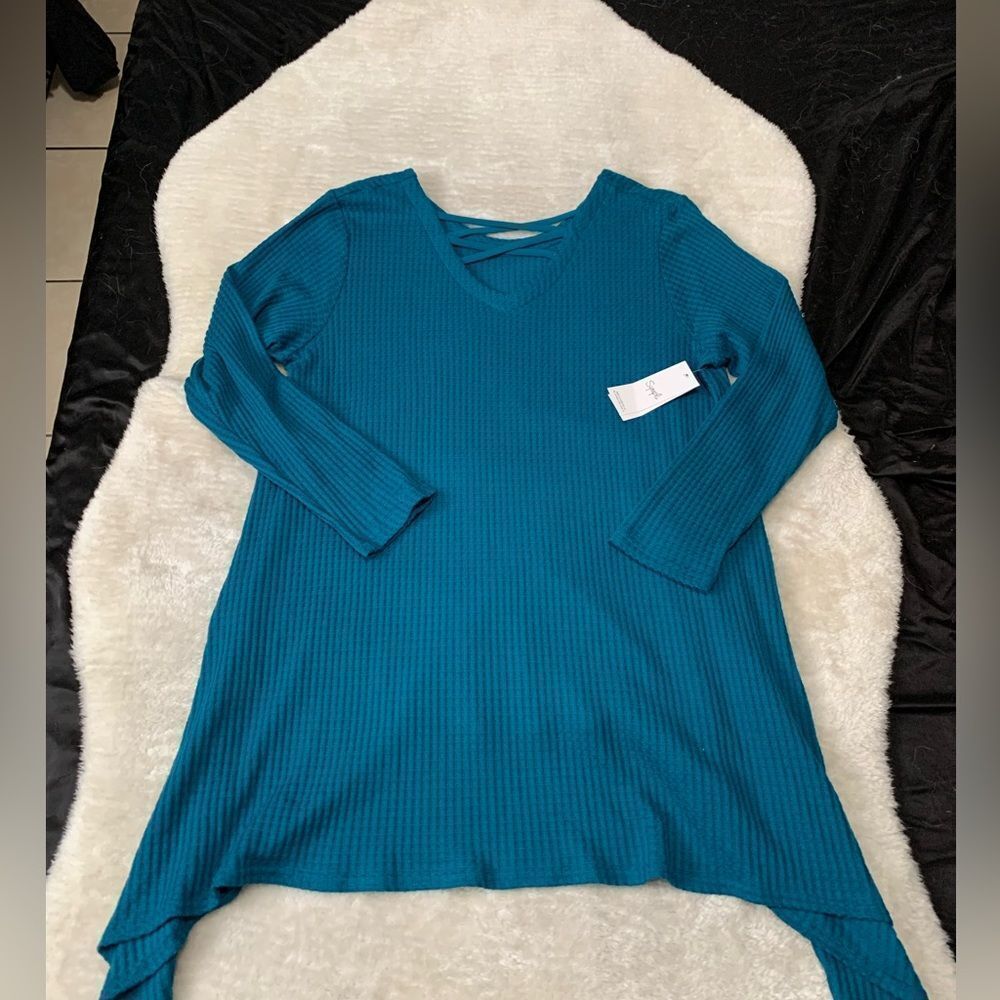 New Sympli‎ Zag Sweater Teal Pullover Size Plus 18 Long Sleeve